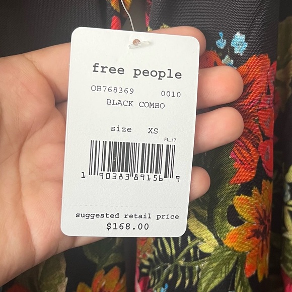 Free People Black Combo Floral 2 Am Mini Dress Open Back Tie Neck Size XS NWT - Picture 4 of 9